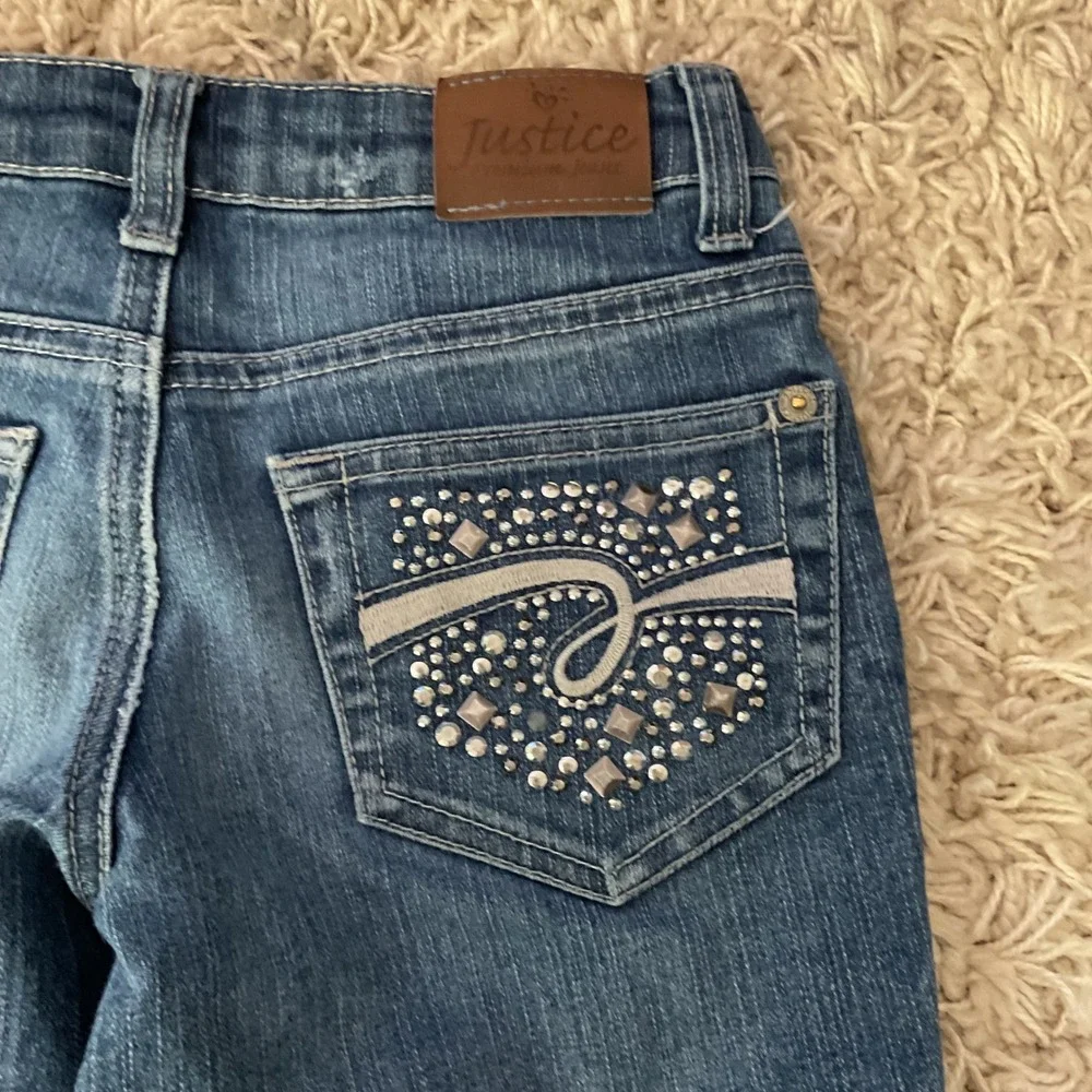 Justice Girls Simply Low Slim Jeans Medium Wash Rhinestone Studded Size 10S